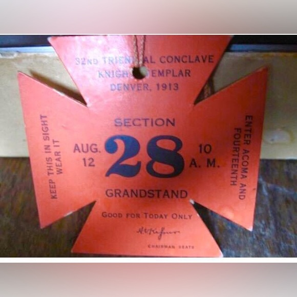 KNIGHTS TEMPLAR MASONIC Ticket/invitation 1913 Triennial Conclave Denver, CO - Picture 2 of 6